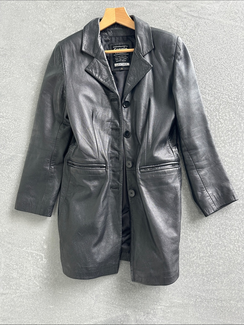 Calvin Klein Black Leather Button-Front Blazer Coat